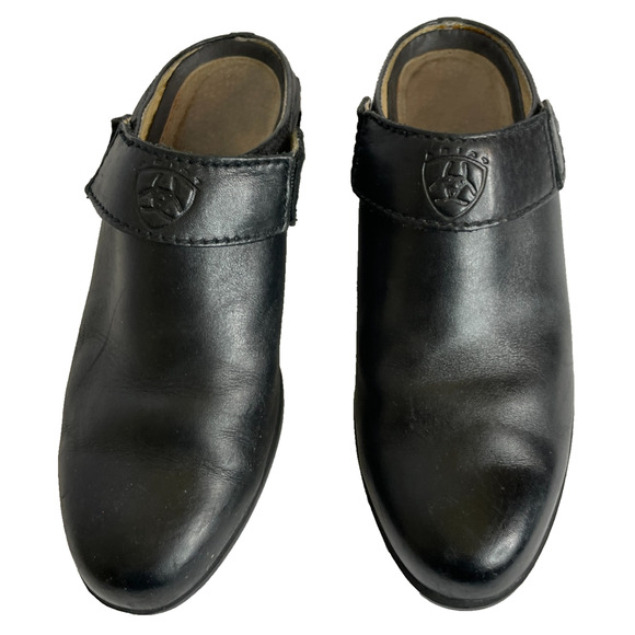 Women's 8 Ariat Black Leather Slip On Open Heel Western Slingback Mules - Picture 3 of 12